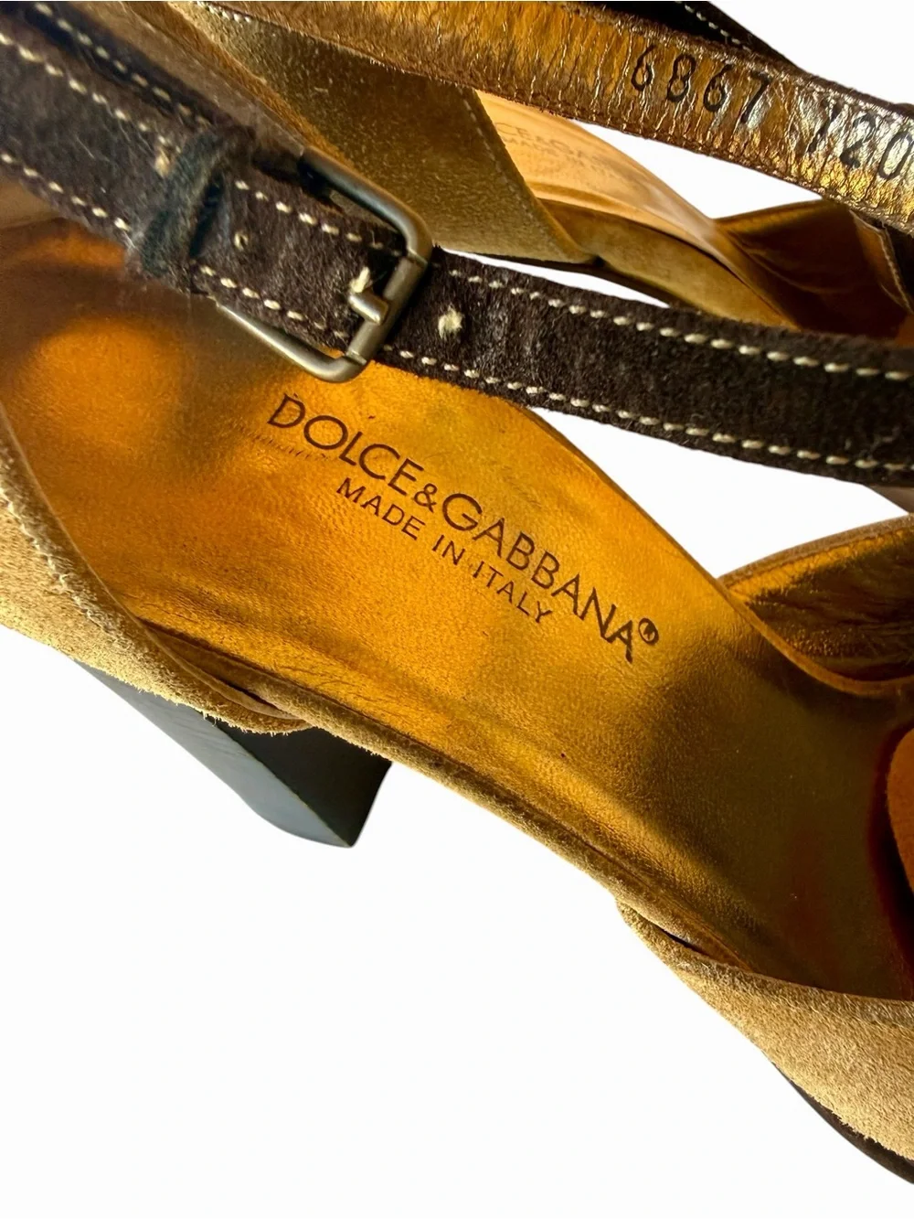 Vintage 90’s Dolce & Gabbana Suede/ Cord T-Strap Butterfly Block Heel Pumps 38.5